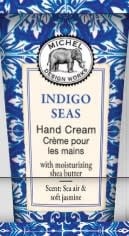 White tube of Indigo Seas hand cream with indigo branding