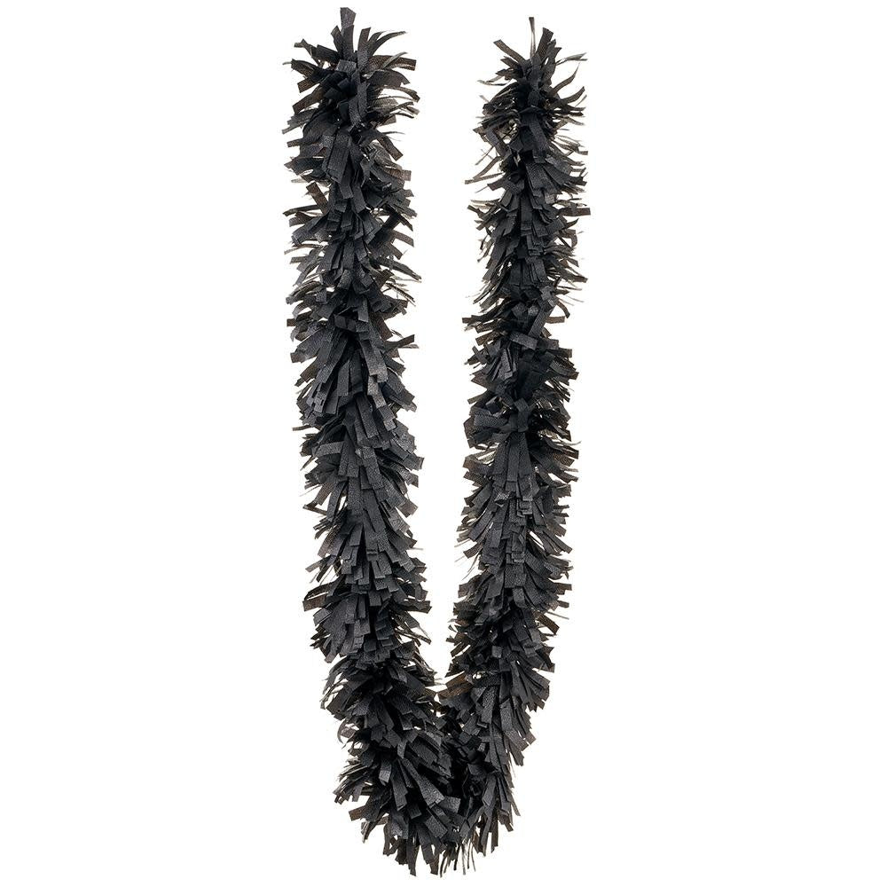 9-foot black plastic fringe garland with long hanging tassels