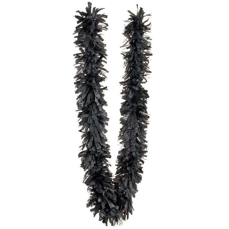 9-foot black plastic fringe garland with long hanging tassels