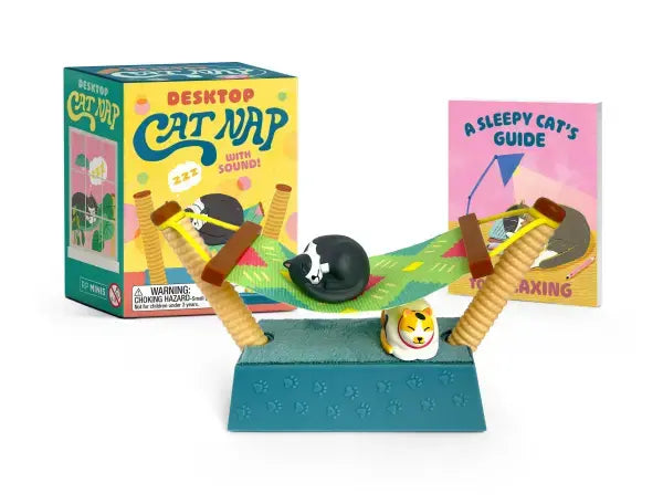 Desktop Cat Nap collectible featuring a flocked base with a miniature cat tree hammock and two molded cats.