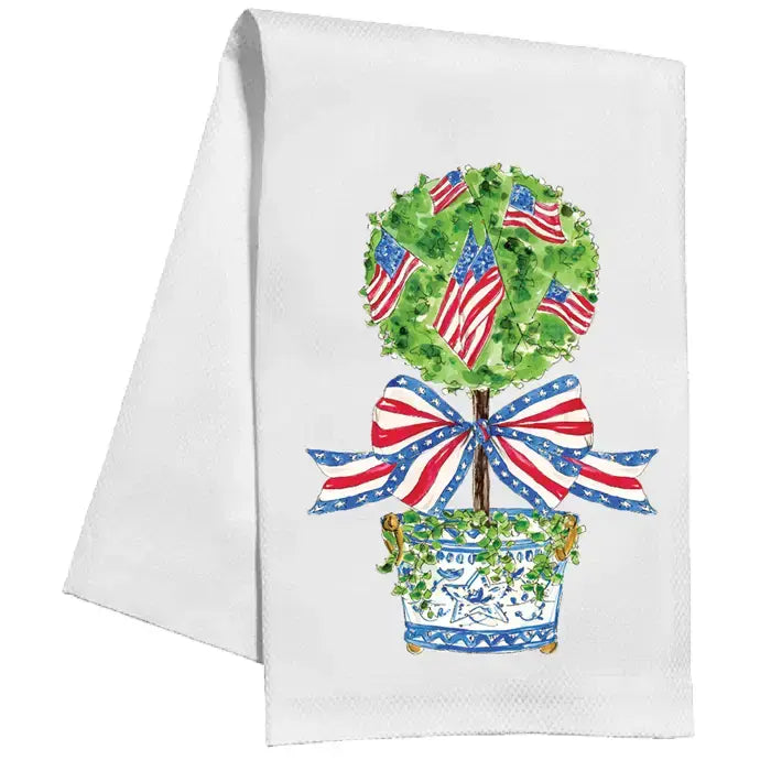Black cotton kitchen towel with white text reading 'Remember as Far as Anyone Knows We Are a Nice & Normal Family'.