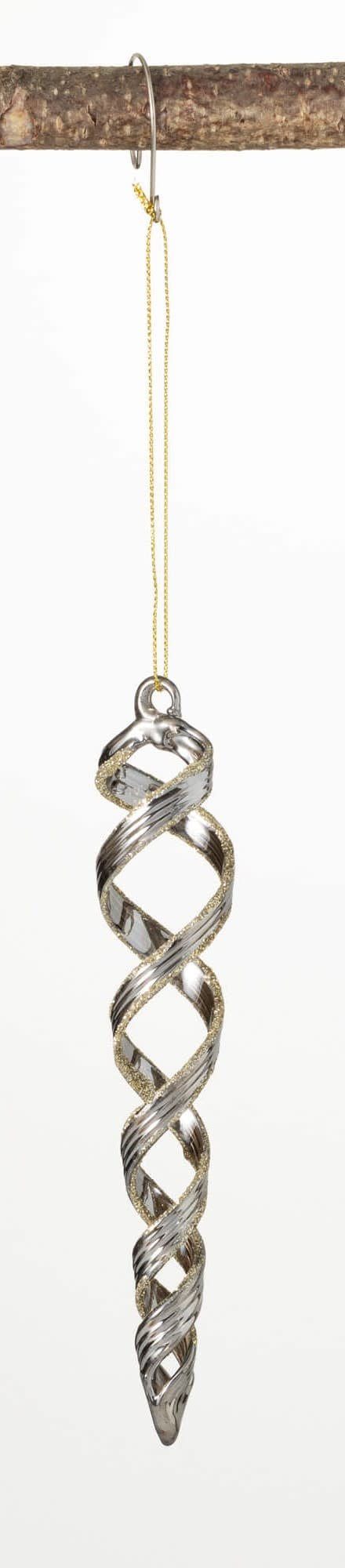 Glass spiral icicle ornament with black body and gold trim