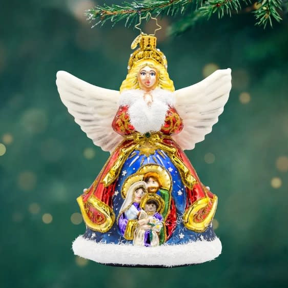Nativity Guardian angel figurine with nativity scene on coat