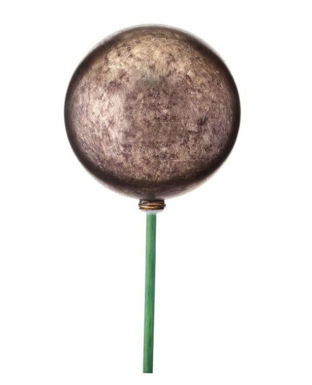 Antique vacuum plate ball ornament stake with a vintage metallic finish