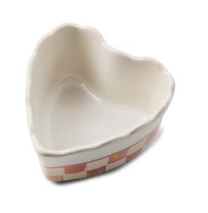 Rosy check stoneware ramekin with heart-shaped rim detail