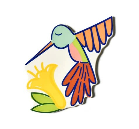 Ceramic wall hook in cheerful yellow with a hummingbird silhouette pattern.