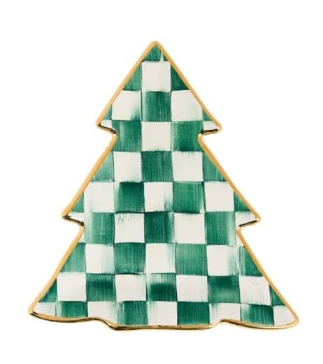 Hand-painted Spruce check tree dish in ceramic with gold lustre embellishment.