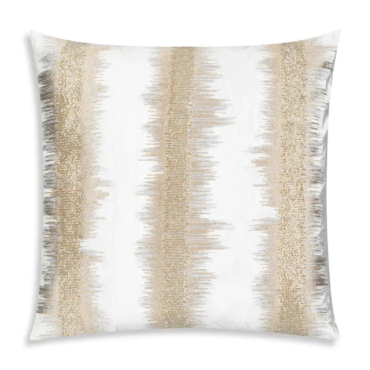 Square ivory velvet pillow with gold stripe embroidery