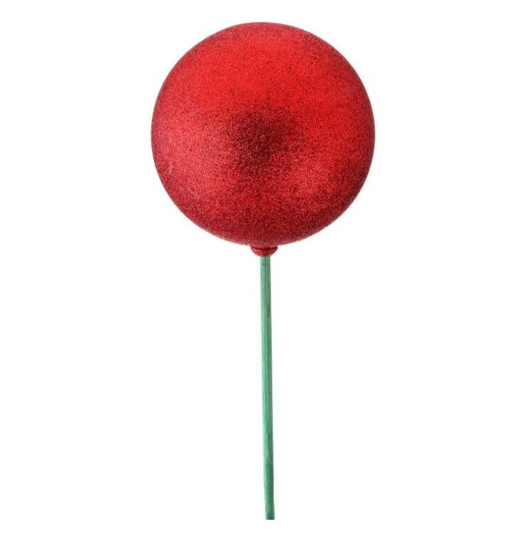 23" Glittered Vacuum Plate Ball On Green Wood Stake