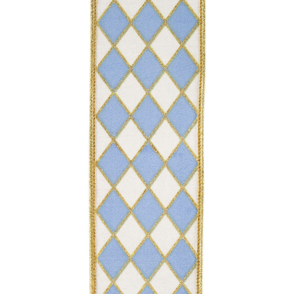 2-1/2 Inch Harlequin Solid Diamond Outline Gilded Deluxe Wired Edge White/French Blue