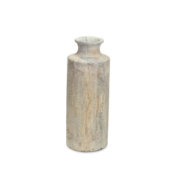 Tall 20-inch ceramic vase with a chalky rustic finish in neutral tones.