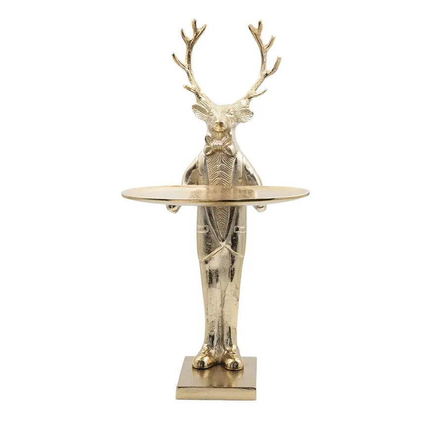 20" H Cast Aluminum Deer with Tray, Gold Finish