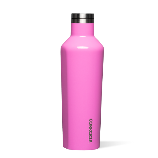 Triple-insulated Corkcicle canteen water bottle with flat sides, wide mouth opening, and screw-on cap in a vibrant color.