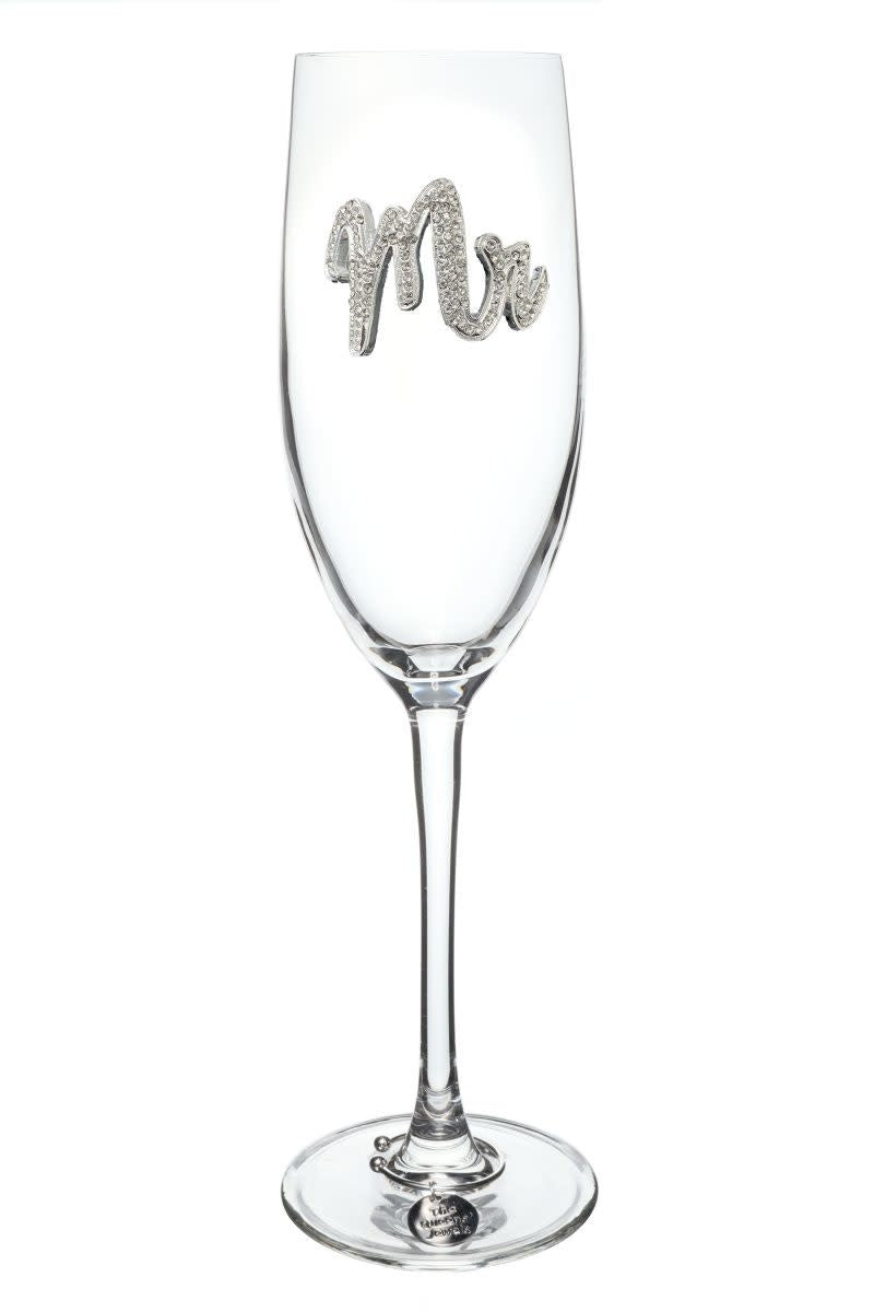 Mr Jeweled Stemmed Flute in champagne gold with jeweled stem detail