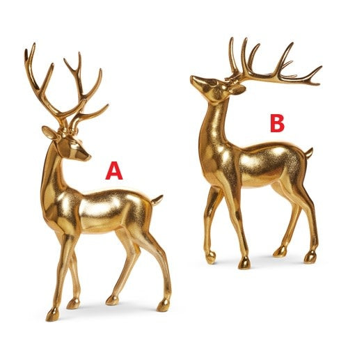 Resin gold deer figurine standing upright with antlers