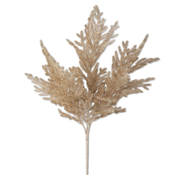 Artificial gold glittered bush with plastic foliage in a rounded festive shape.