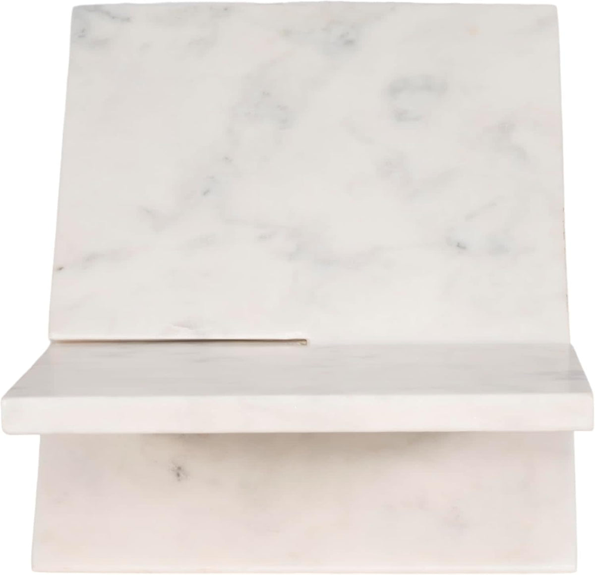 White marble contemporary sculptural bookstand with organic stone texture