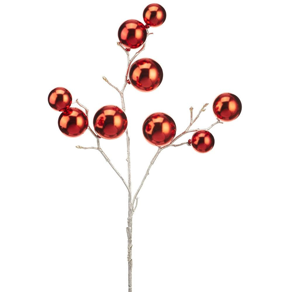 A festive arrangement featuring a large plastic ball spray with colorful spherical ornaments attached to wire stems.