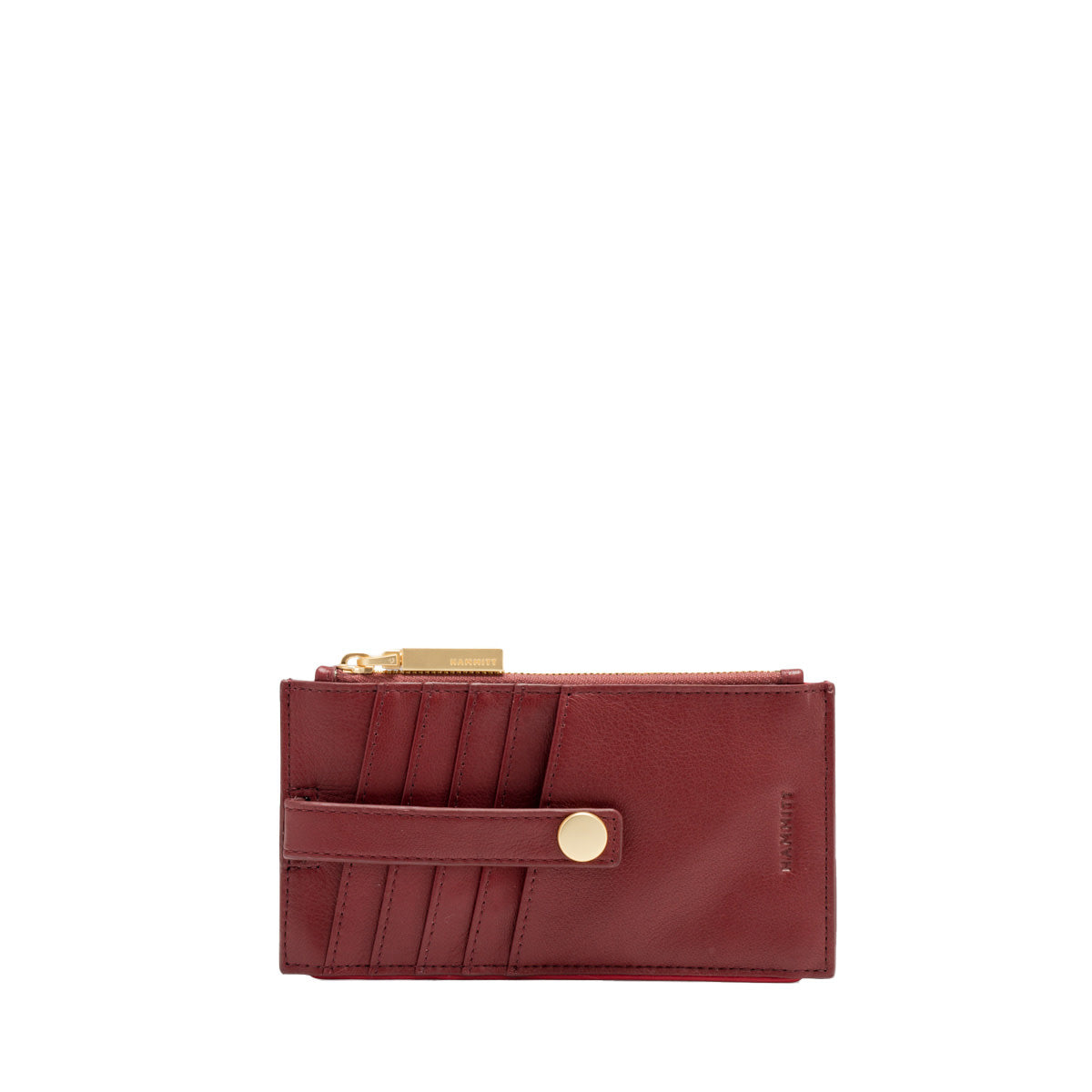Cherrywood pebblebrushed gold leather wallet with snap closure