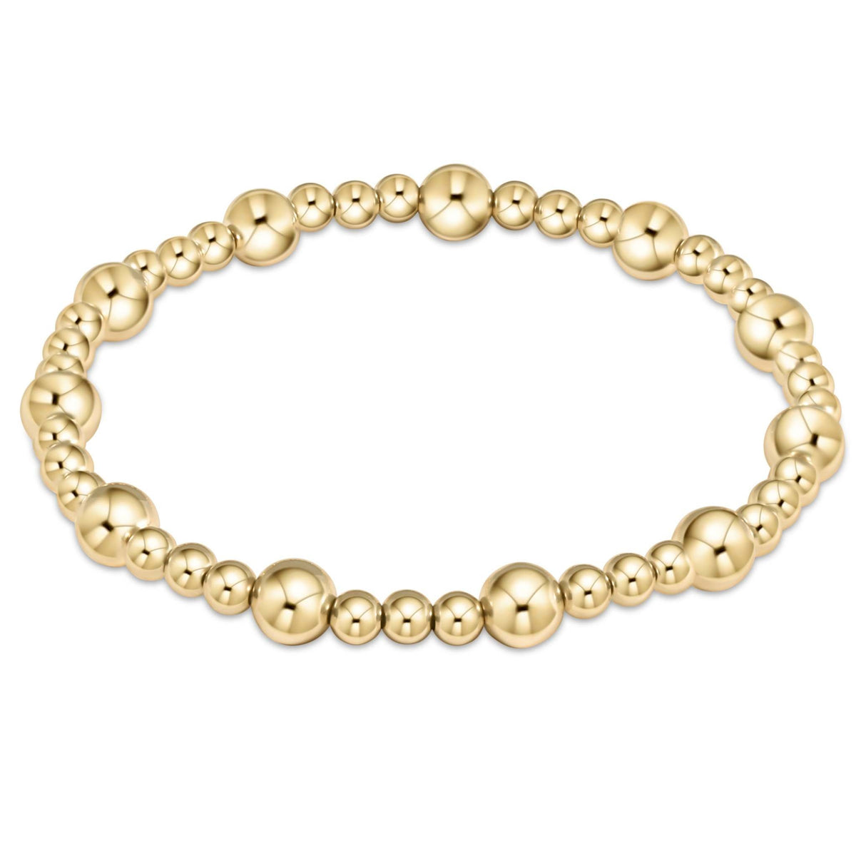 Gold-filled classic sincerity bracelet with alternating 6mm and 4mm beads on elastic