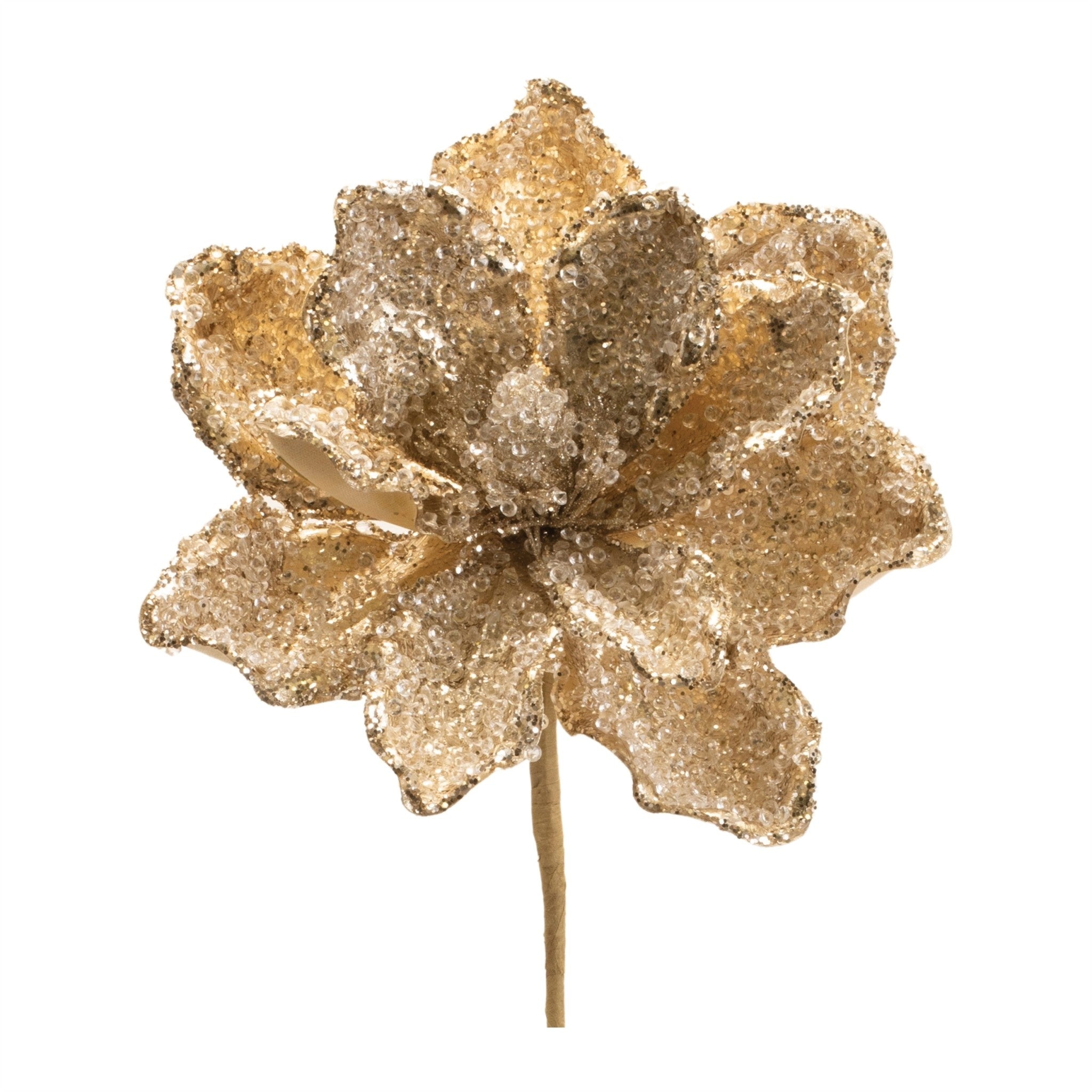 Tall magnolia stem decoration made from polyester fabric in a natural finish.