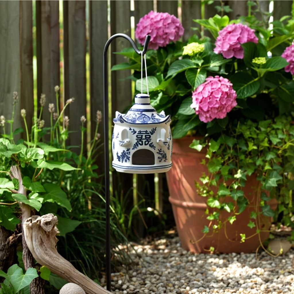 White/Blue Chinoiserie Large Pagoda Bird House