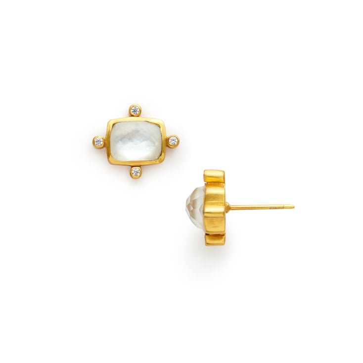 Clara Stud earrings featuring rose cut glass stones with cubic zirconia accents on a 0.5-inch length.