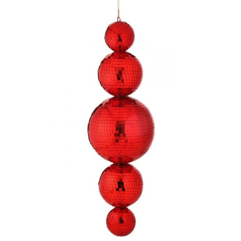 Red multi-mirror ball ornament finial with reflective facets