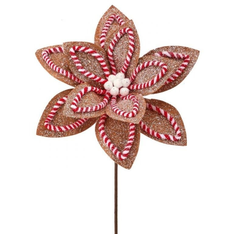 A single 22-inch poinsettia stem with a brown base featuring red and white variegated leaves.