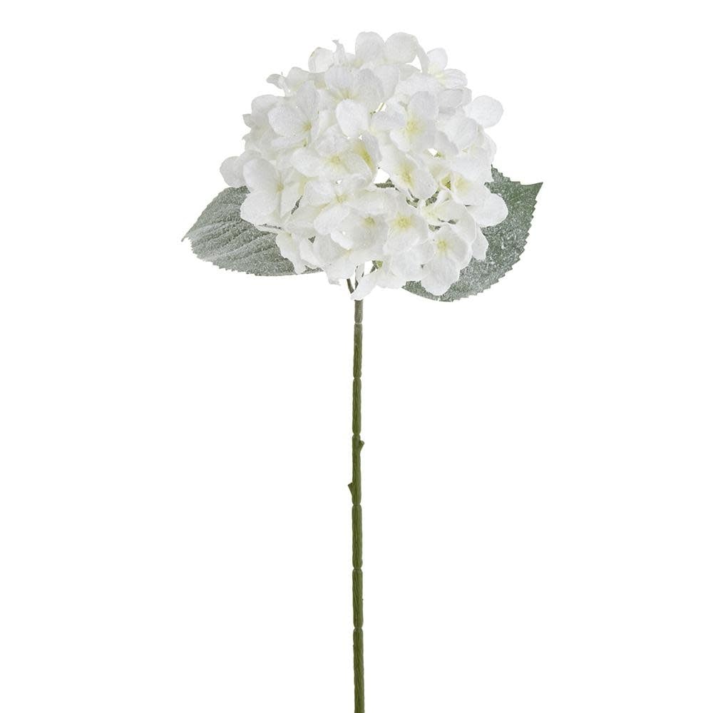 White fabric hydrangea spray with iron wire stem structure