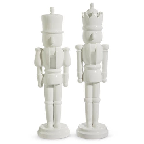 White resin nutcracker with traditional festive silhouette