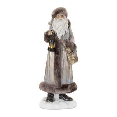 Resin Santa figurine with red suit, white beard, black boots, standing pose.