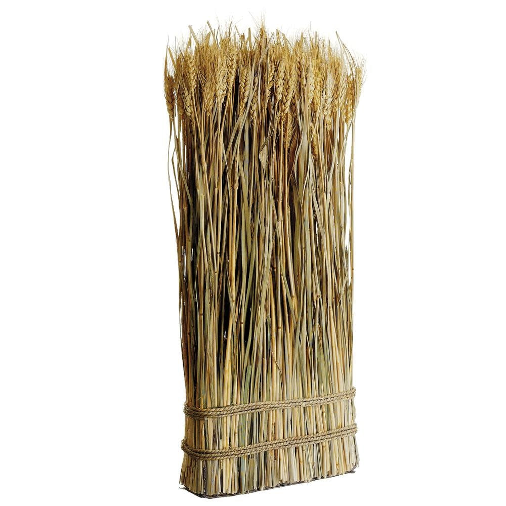 Standing preserved wheat grass twig arrangement in natural beige tones with rustic texture