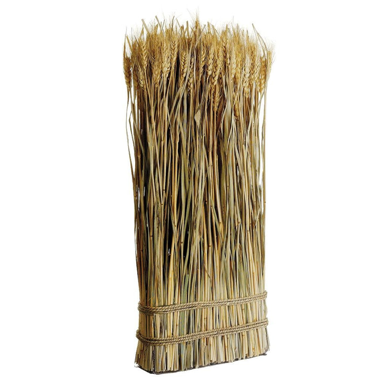 Standing preserved wheat grass twig arrangement in natural beige tones with rustic texture