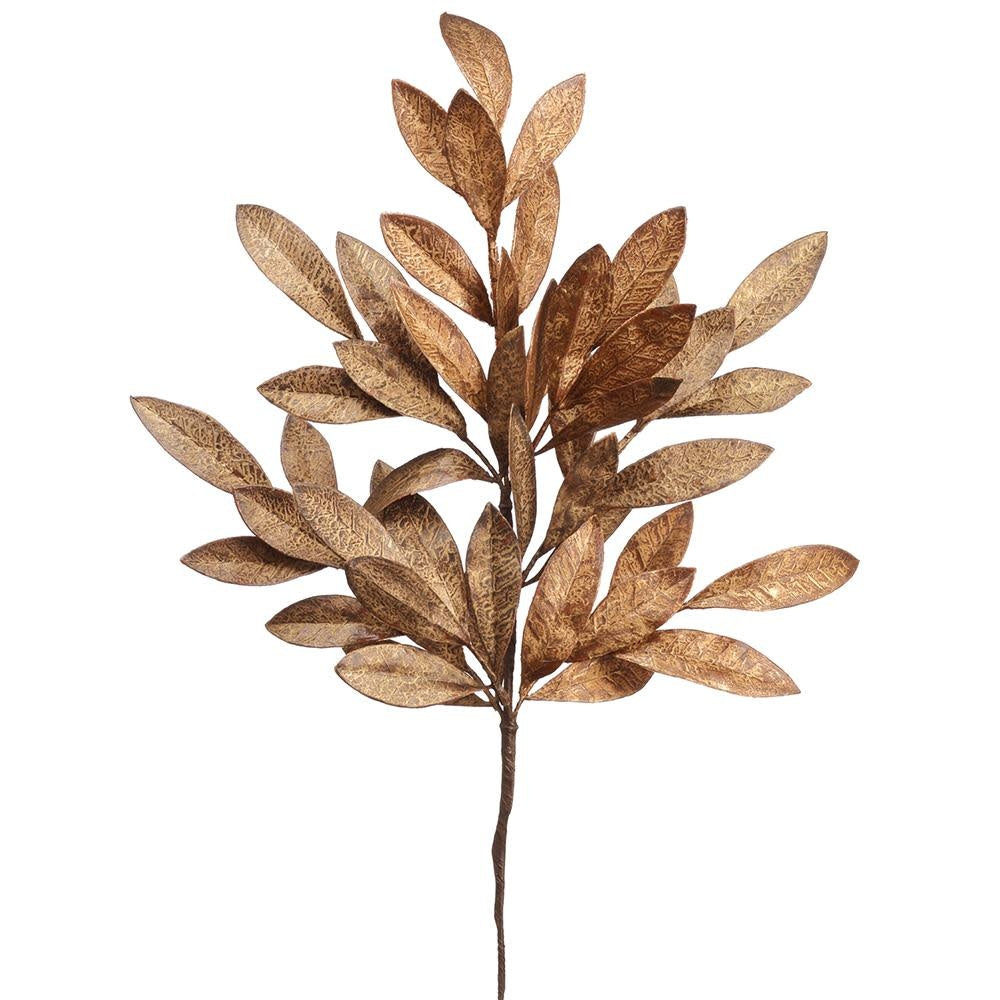 Copper gold polyethylene bay leaf spray with wire stems