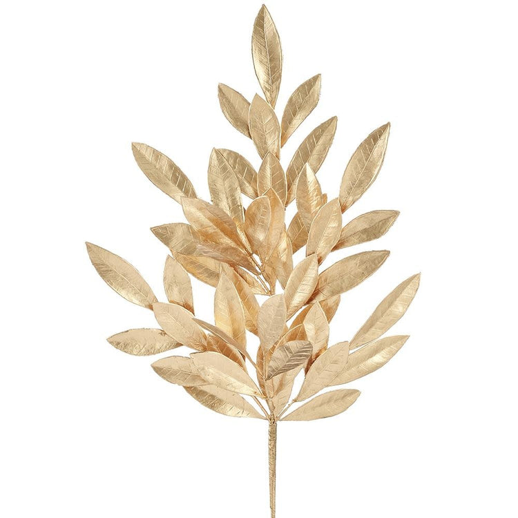 Gold-colored bay leaf spray made of LDPE plastic with wire accents