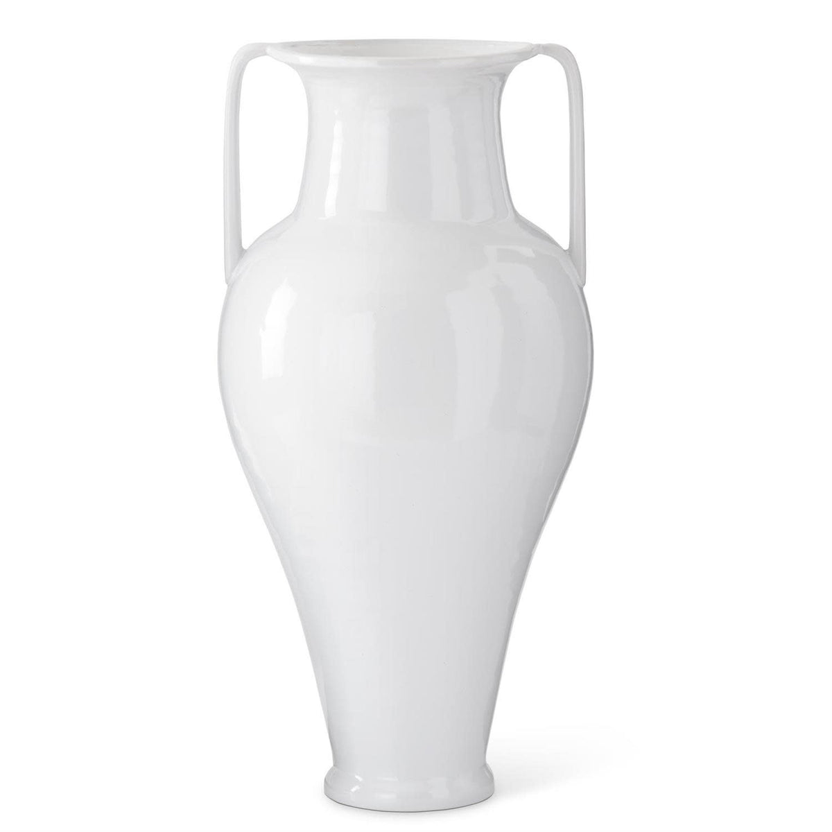 Tall white glazed ceramic vase with a smooth cylindrical shape