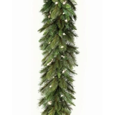 Green clear brite LED Belgium garland with a delicate floral pattern.