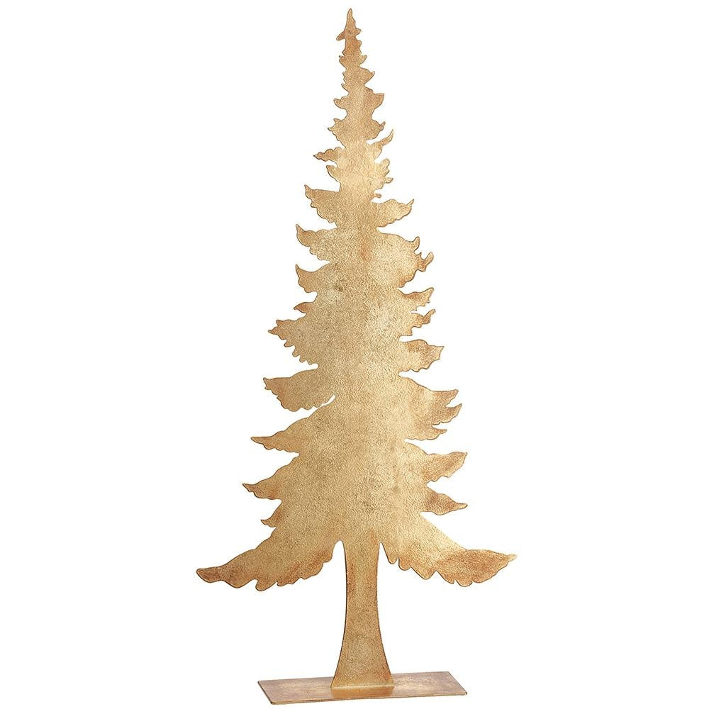 Gold metal tree-shaped table top with a slender trunk base.