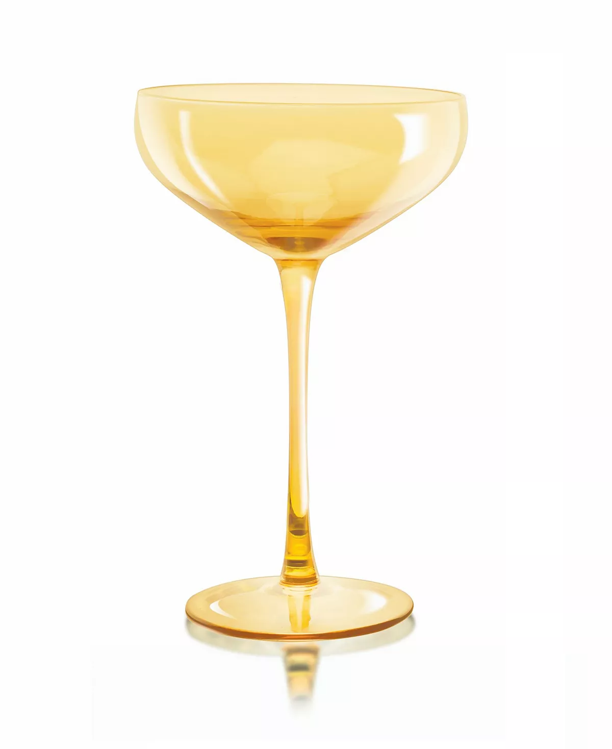 Hand-blown Carnival Coupe glass with colorful swirls in a classic martini silhouette.