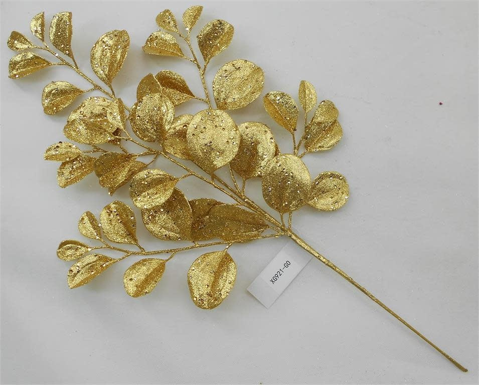 25” Glittered Paddle Leaf Spray, Gold