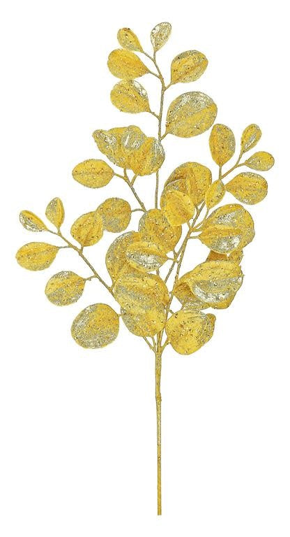 25” Glittered Paddle Leaf Spray, Gold