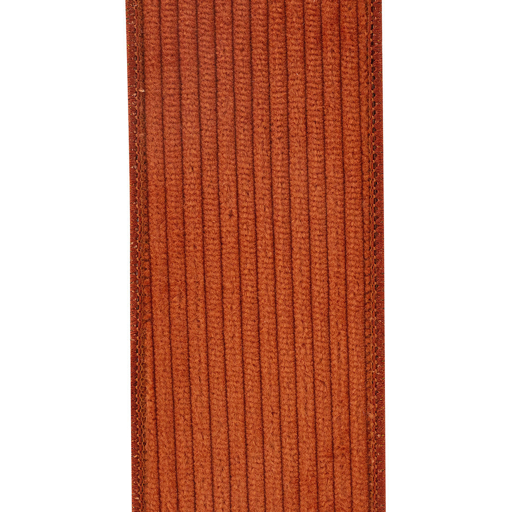 Two-and-a-half-inch wide corduroy ribbon with wired edge and mesh backing in a neutral tone.