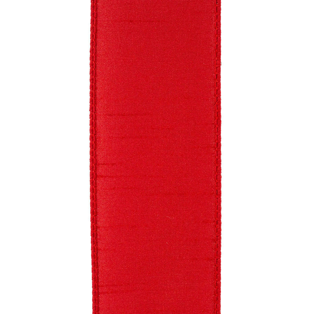 Back view of a wide roll of wired edge dupioni ribbon in solid color with visible texture.