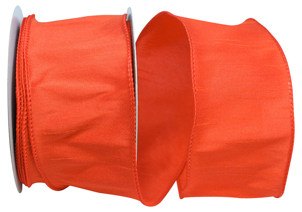 Orange dupioni wired edge ribbon with a textured surface