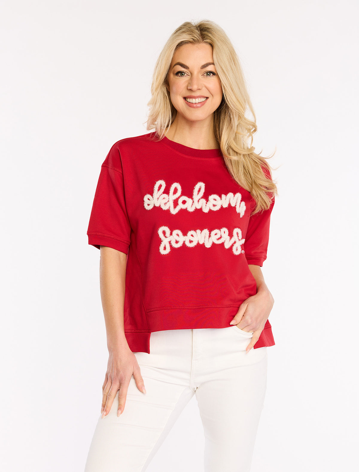 Boxy top with glitter script print in black fabric