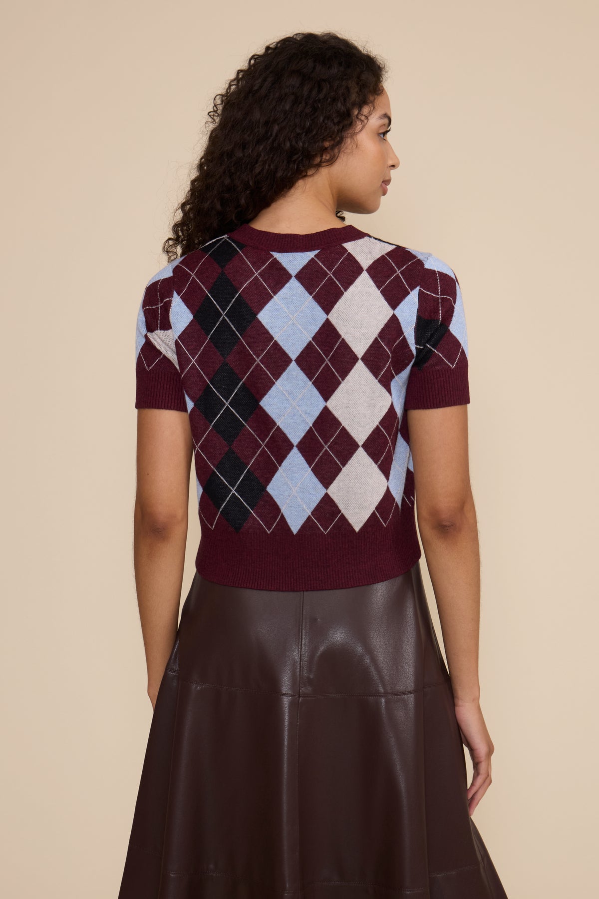 Lucy Paris Bria argyle knit top, burgundy multicolor, style SW5631
