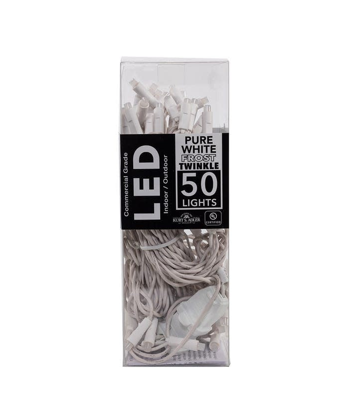 25.5' UL 50-Light Pure White Frost Soft Twinkle 5MM LED White Wire Light