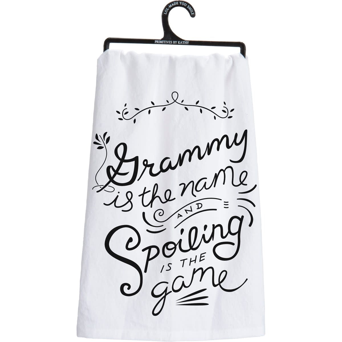 Black cotton kitchen towel with white text reading 'Remember As Far As Anyone Knows We Are A Nice & Normal Family'