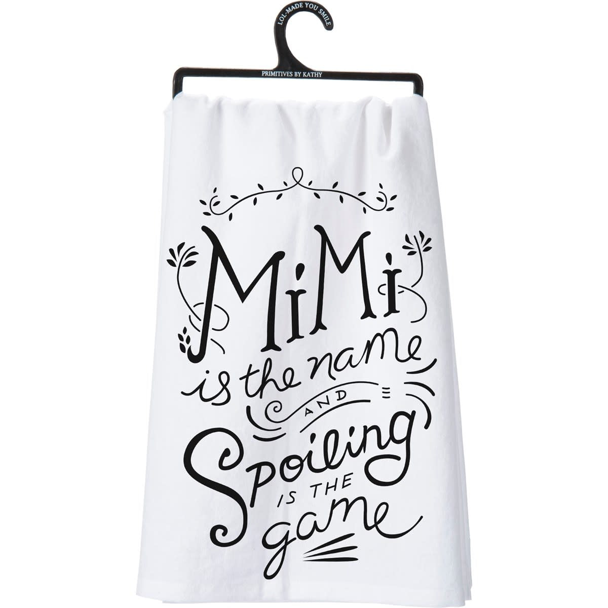 Black cotton kitchen towel with white text reading Remember As Far As Anyone Knows We Are A Nice & Normal Family